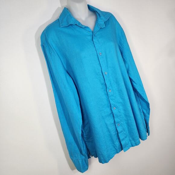 Island Importer Shirt Mens Large 100% Linen Coastal Resort Beach Button Long Slv - Picture 4 of 9